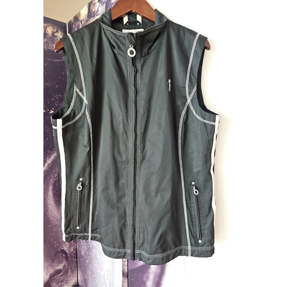 DAILYβ SPORTS Black Full Zip Sleeveless Logo Embroidered Vest XL